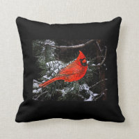 Christmas Cardinal Reversible (Black) Throw Pillow