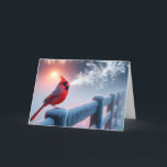 Christmas Cardinal Singing In Frosty Sunrise Holiday Card<br><div class="desc">A vibrant red cardinal is perched on a frost-covered fence,  with musical notes flowing from its beak into the chilly air.</div>