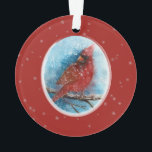 Christmas Cardinal Snowflakes on Red or Blue Ornament<br><div class="desc">Christmas Cardinal Snowflakes on Red or Blue Ceramic Ornament - A snowy background with dark blue create a lovely space for the Cardinal to rest. The other side of the ornament has a bright red background. A shimmery silver snowflake background is also on both sides. Winter is a beautiful time...</div>