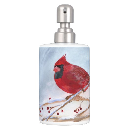 Christmas Cardinal Soap Dispenser & Toothbrush Holder (Front)