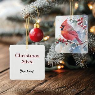 Christmas Cardinal Square Ceramic Ornament