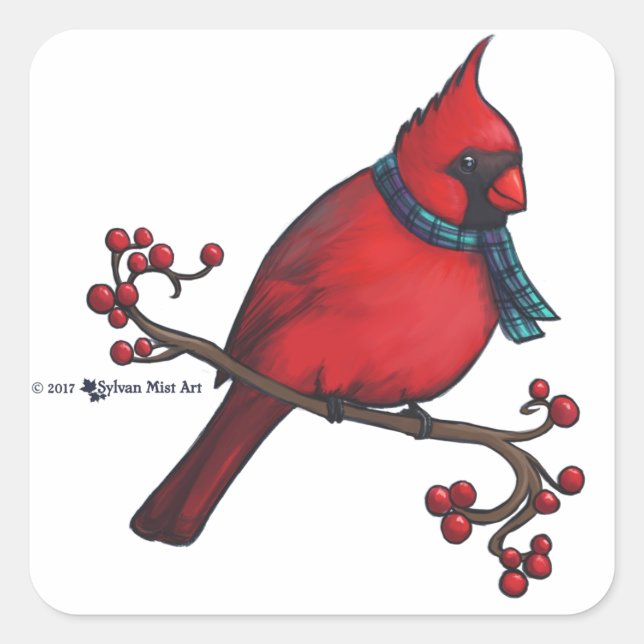 Christmas Cardinal Square Sticker (Front)