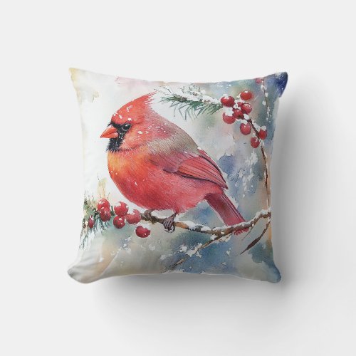 Christmas Cardinal Throw Pillow