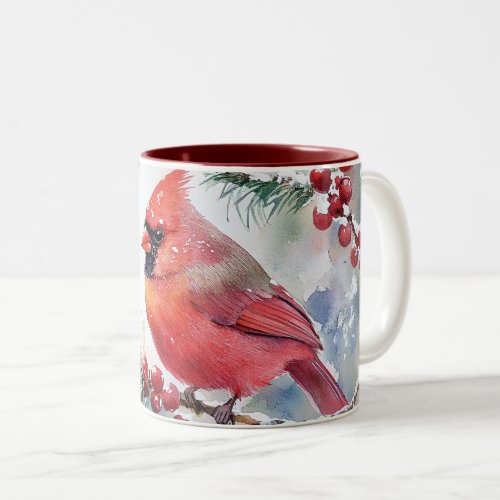 Christmas Cardinal  Two_Tone Coffee Mug