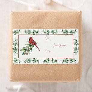 Christmas Cardinal with Greenery Label