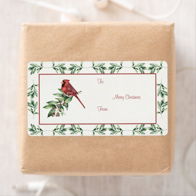 Christmas Cardinal with Greenery Label (Insitu)