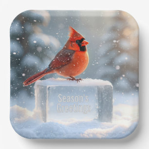 Christmas Cardinal With Season's Greetings Paper Plates