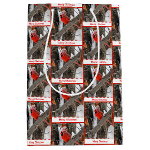 Christmas Cardinal with Stocking Cap Medium Gift Bag