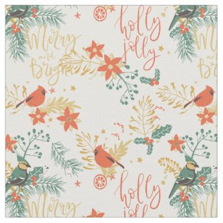 Christmas Cardinals and Holiday Greetings Fabric
