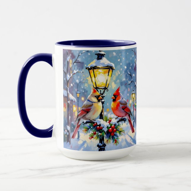 Christmas Cardinals and Snowy Lamppost Mug (Left)
