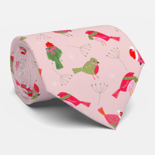 Christmas cardinals in scarves neck tie