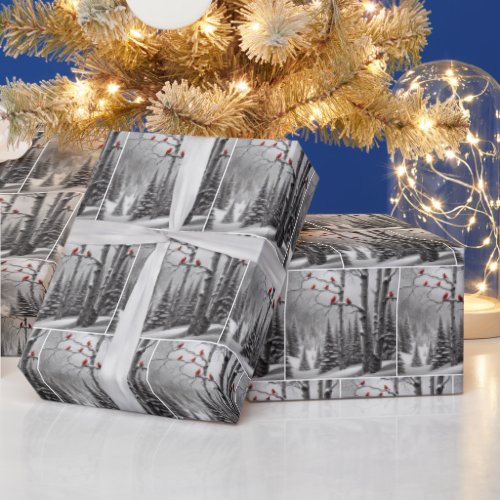 Christmas Cardinals In Winter Forest Wrapping Paper
