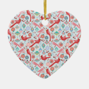 Christmas Cardinals Midcentury Modern Ceramic Ornament
