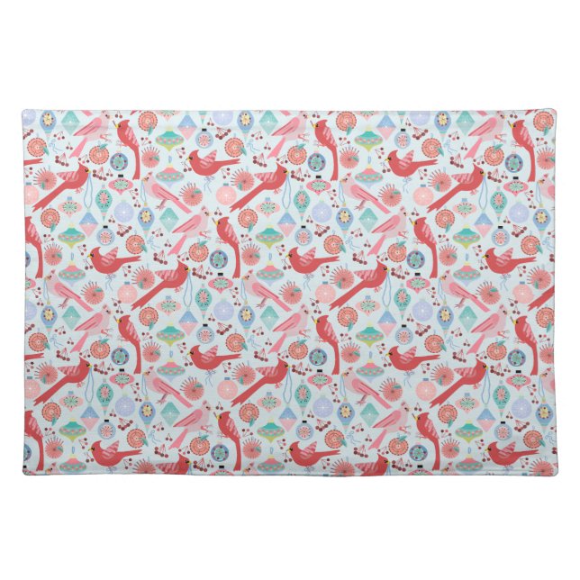 Christmas Cardinals Midcentury Modern Cloth Placemat (Front)