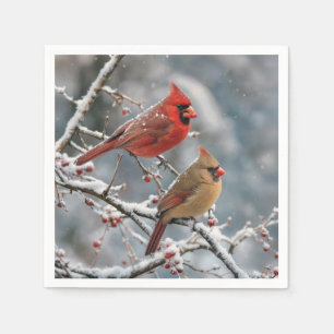 Christmas Cardinals on Winter Tree Branch Napkins