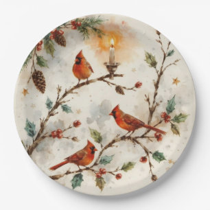 Christmas Cardinals Paper Plates