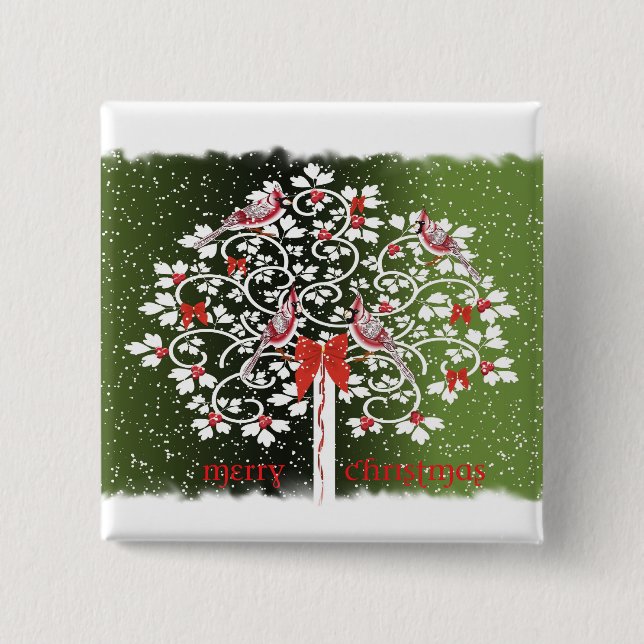 Christmas Cardinals Pinback Button (Front)