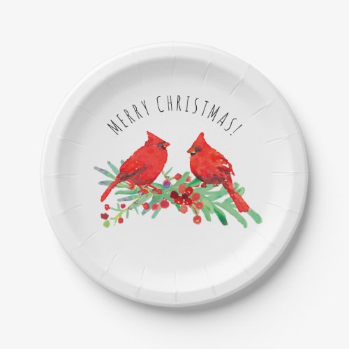 Christmas Cardinals Watercolor Holly Berries Names Paper Plates