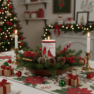 Christmas cardinals with glitter frame holiday  pillar candle