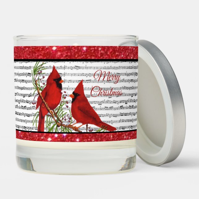 Christmas cardinals with glitter frame scented candle (Lid)