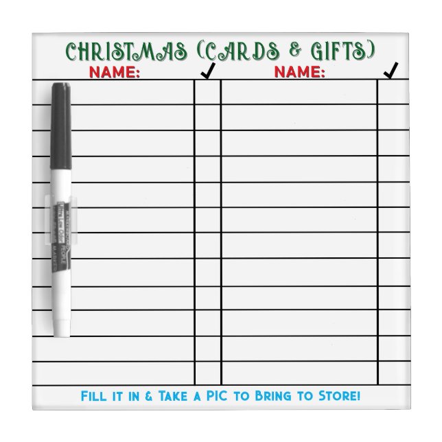Christmas Cards and Gift Checklist Dry Erase Board (Front)