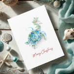 Christmas Cards Coastal Watercolor Sea Turtle<br><div class="desc">These beach Christmas cards feature a tropical sea turtle in shades of turquoise and blue. The words Merry Christmas are set in a complimentary red script typography. The card opens to reveal your custom warmest wishes greeting. Personalize with your name. A festive choice for coastal holidays. Order as many as...</div>