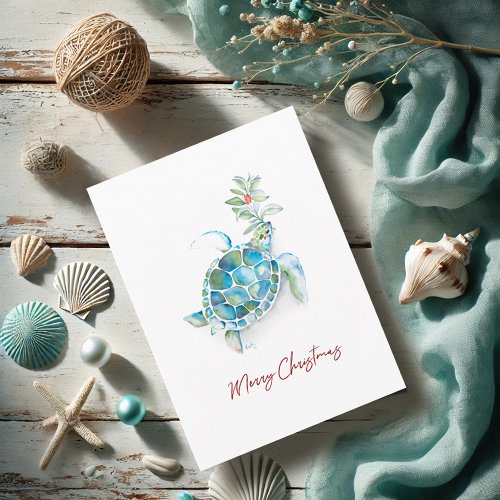 Christmas Cards Coastal Watercolor Sea Turtle