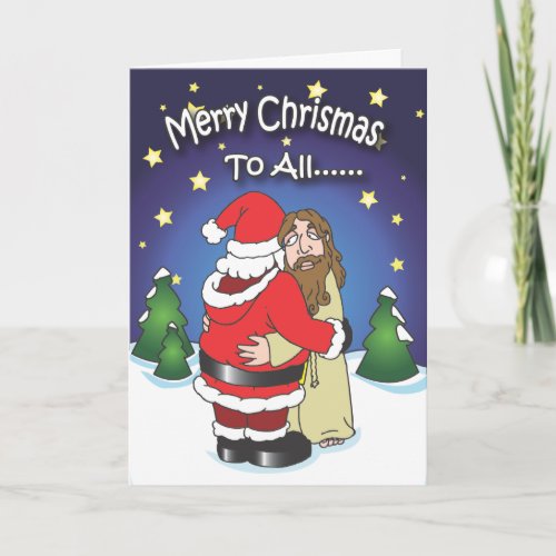 Christmas cards Santa Hugging Jesus Holiday Card
