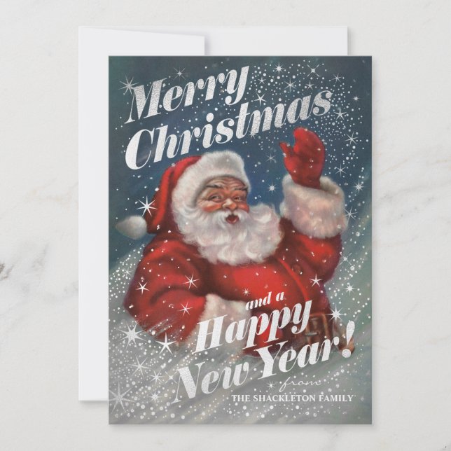 Christmas Cards Vintage Santa Claus Faux Foil (Front)