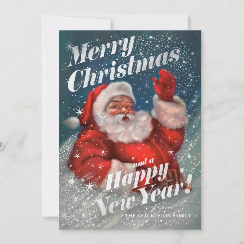 Christmas Cards Vintage Santa Claus Faux Foil