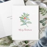 Christmas Cards Watercolor Botanical Berries<br><div class="desc">Send elegant holiday greetings with these beautiful Christmas cards featuring a hand-painted watercolor sprig of holly and rustic red berries. Set against a crisp white background, the greenery and foliage add a charming botanical touch, while the "Merry Christmas" message is displayed in modern brush script typography. Inside, personalize your custom...</div>