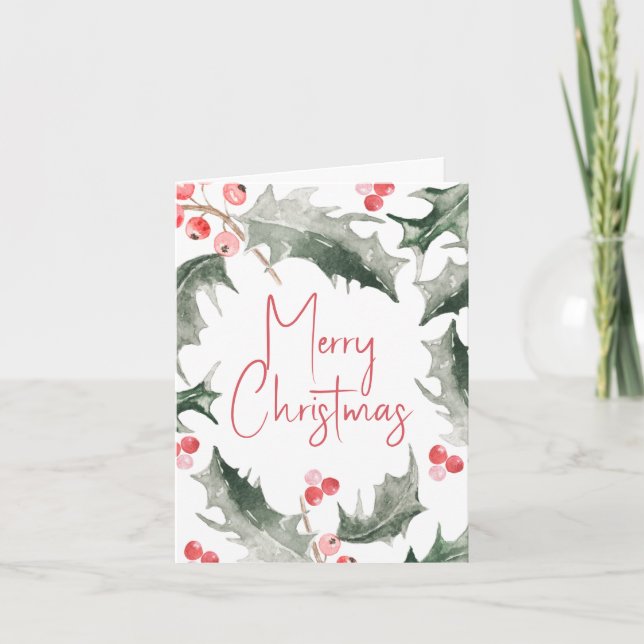Christmas Cards Watercolor Botanical Holly (Front)