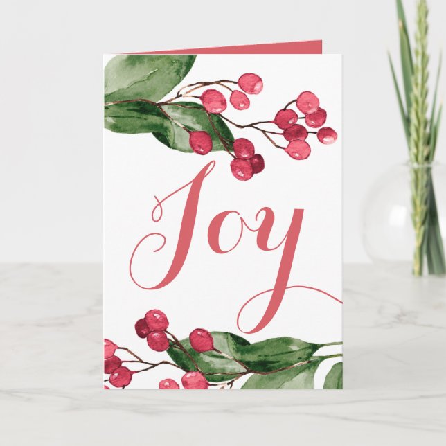 Christmas Cards Watercolor Red & Green Botanical (Front)