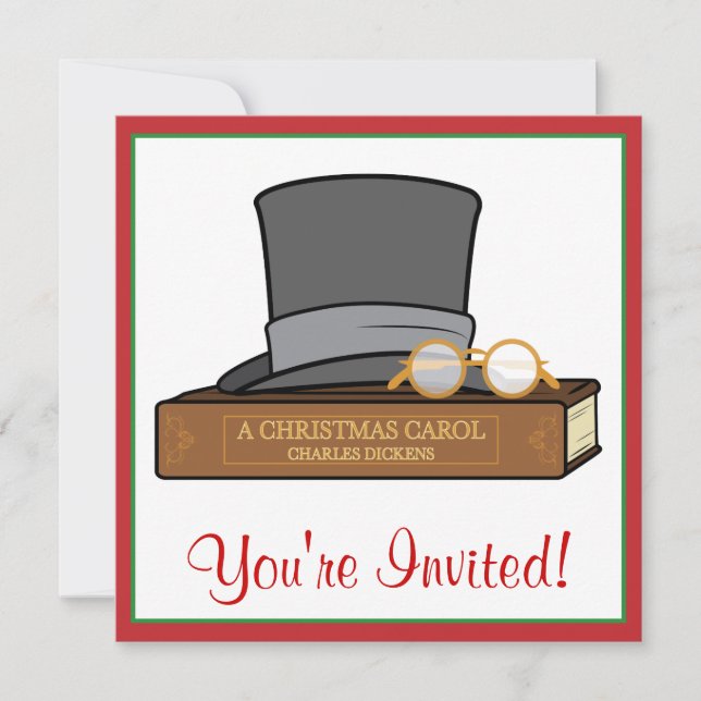 Christmas Carol and English Top Hat and Spectacles Invitation (Front)