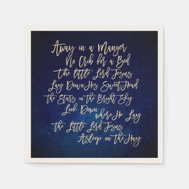 Christmas Carol Away In A Manger Midnight Blue Napkins (Front)
