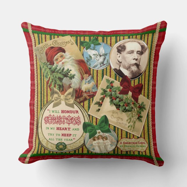 Christmas Carol Charles Dickens Traditional Plaid Throw Pillow (Front)