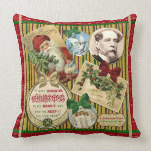 Christmas Carol Charles Dickens Traditional Plaid Throw Pillow