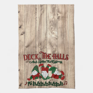 Christmas Carol Eggnog Gnomes Deck The Halls Kitchen Towel