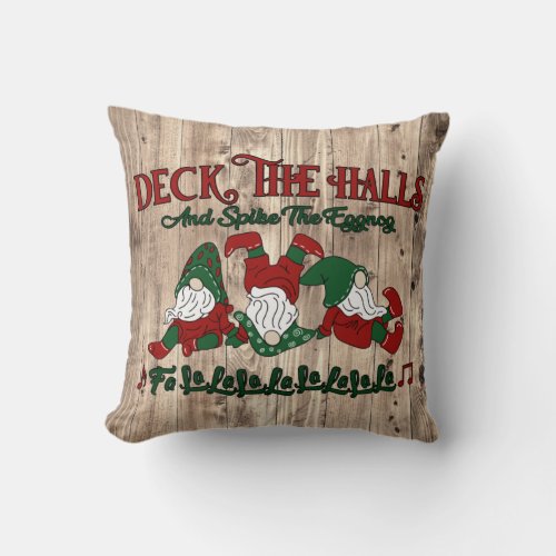 Christmas Carol Eggnog Gnomes Deck The Halls Throw Pillow