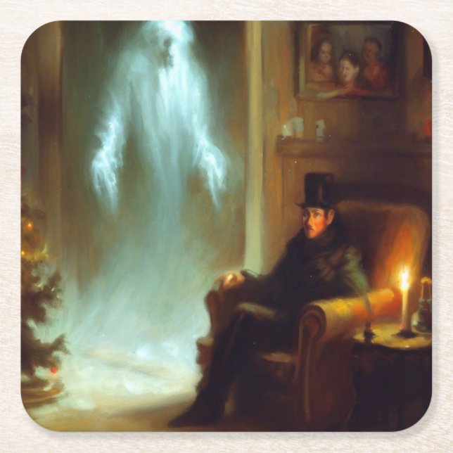 Christmas Carol Ghost of Christmas Past Square Paper Coaster (Front)