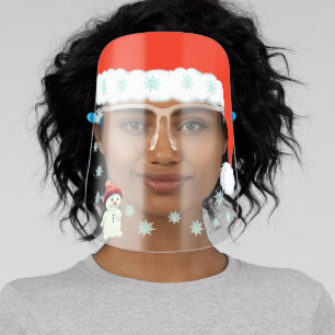 Christmas carol hat, snowman & snowflakes face shield
