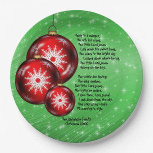 Christmas Carol Lyrics Away In A Manger  9" Paper Plates