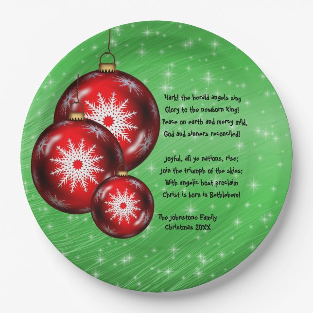 Christmas Carol Lyrics Hark Herald Angels Large 9" Paper Plates (Front)