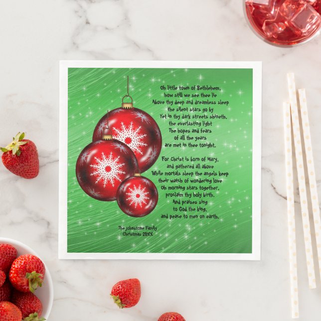 Christmas Carol Lyrics Little Town Bethlehem - Paper Dinner Napkins (Insitu)