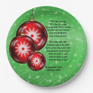 Christmas Carol Lyrics - Silent Night - Large 9" Paper Plates