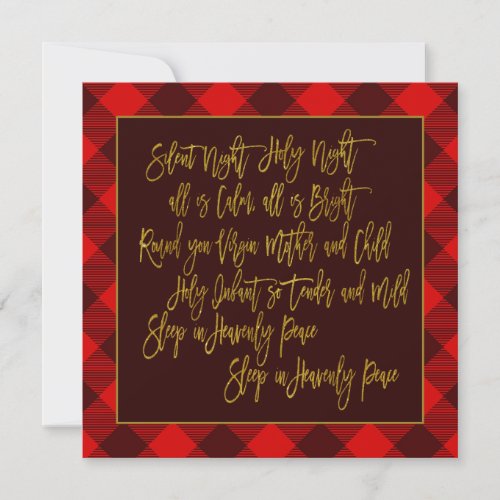 Christmas Carol lyrics Silent Night Red Plaid Holiday Card