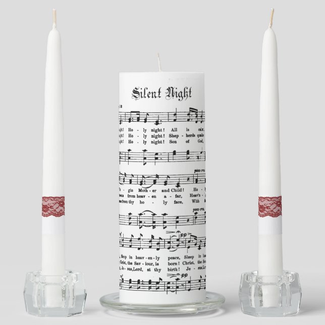 CHRISTMAS CAROL & RED LACE LOOK BORDER UNITY CANDLE SET (Front)
