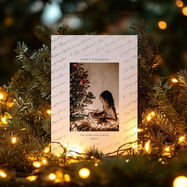 Christmas Carol Script Faux Gold Foil Photo Holiday Card (Creator Uploaded)