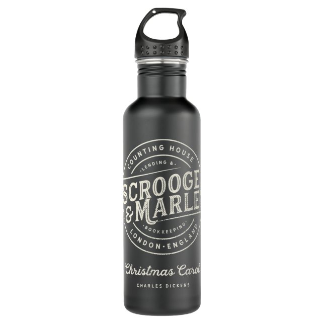 Christmas Carol, Scrooge ' Marley, Holiday Design, Stainless Steel Water Bottle (Front)