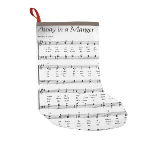 Christmas Carol Sheet Music Away in a Manger Small Christmas Stocking